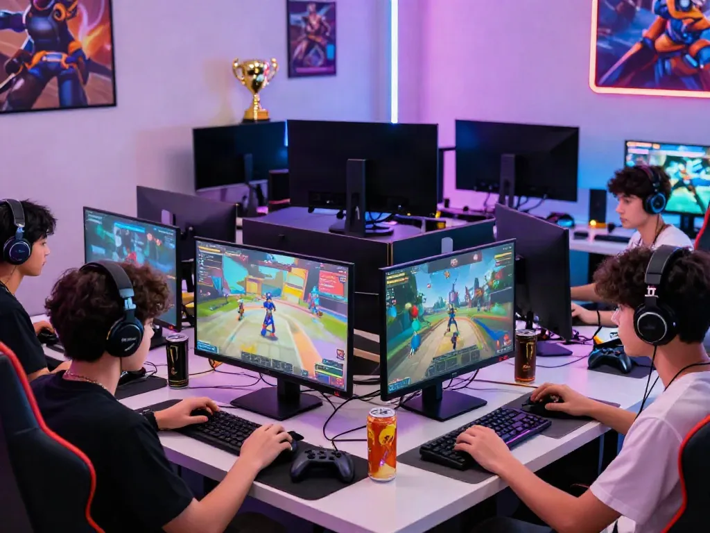 Online gaming session at https://choinohu.vip/ with diverse players in vibrant gaming room.