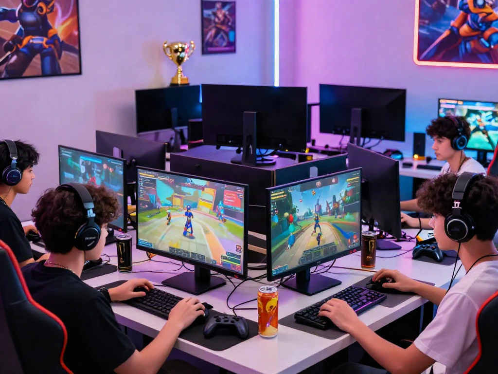 Online gaming session at https://choinohu.vip/ with diverse players in vibrant gaming room.