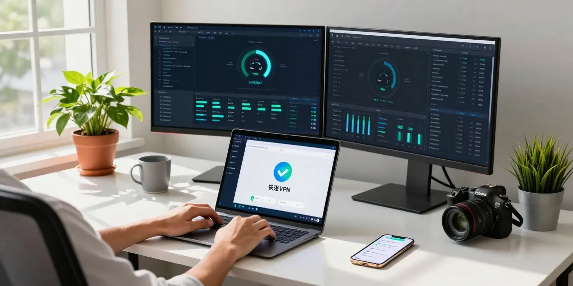 Experience seamless internet connectivity with 快连 VPN in a modern office setup.
