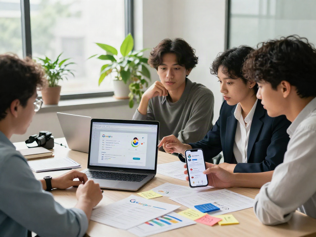 Collaborative team discussing strategies to get Google reviews in a modern office.