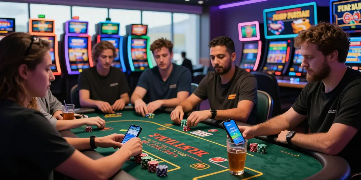 Engagierte Spieler in einem Paysafe Card Casino, die Spiele genießen und die Aufregung sowie Sicherheit beim Online-Glücksspiel hervorheben.