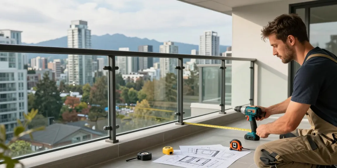 Custom railing installation on a modern Vancouver balcony with views.