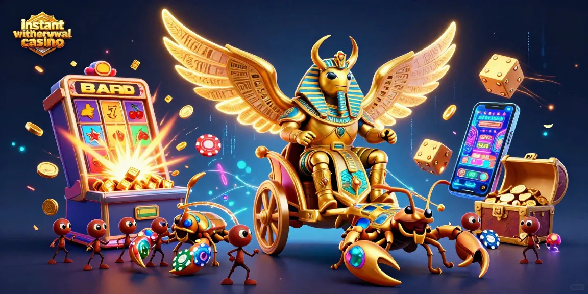 Experience the thrill at an instant withdrawal casino, with a lavish 3D scene showcasing dynamic gaming elements.