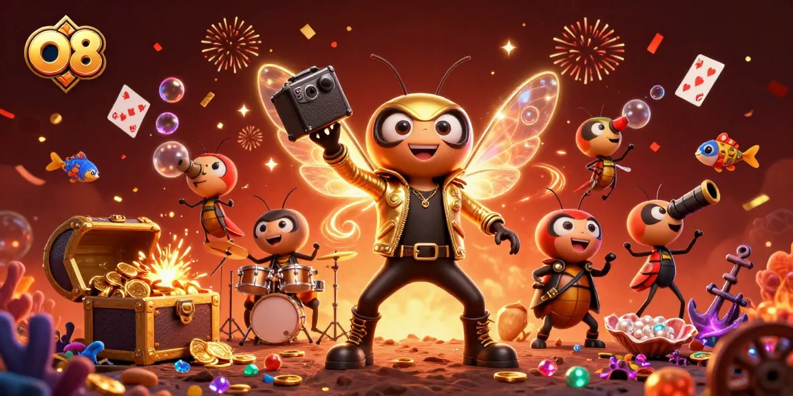 O8 enhances gaming excitement with a vibrant casino illustration featuring lively characters.