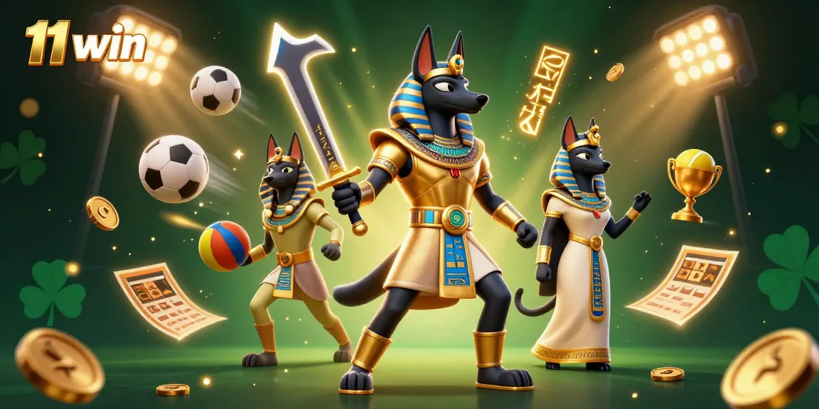 Engage in thrilling matches with 11 win, featuring ancient Egyptian warriors and dynamic sports elements.